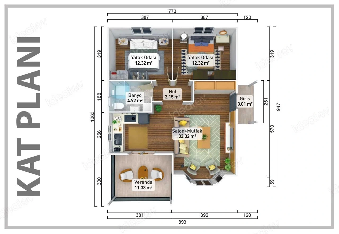 79 m² 2+1 Prefabrik Ev