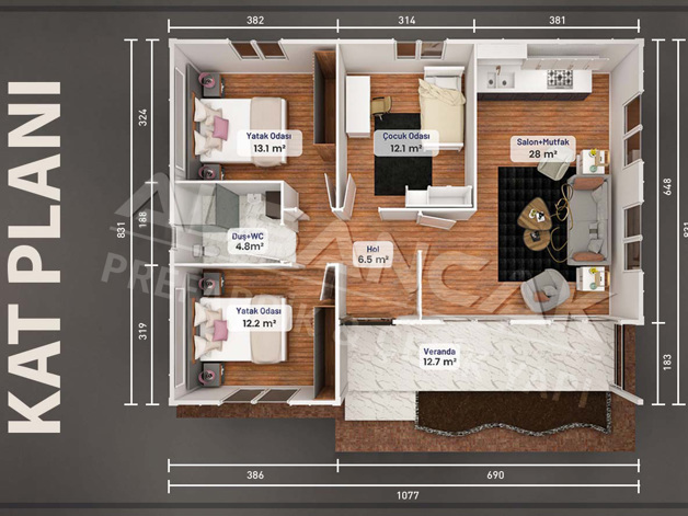 90 M2 Prefabrik Ev